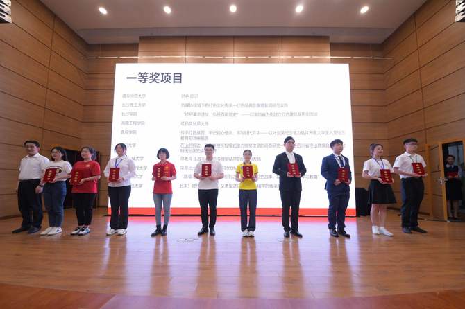 太阳成集团tyc33455cc项目组李诗华同学(右四)上台领奖 太阳成集团tyc33455cc项目组李诗华同学(右四)上台领奖